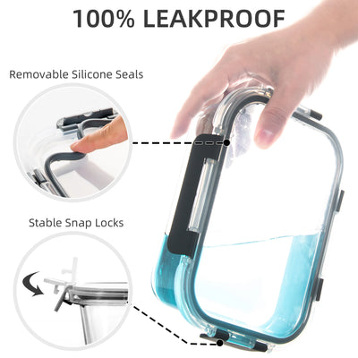 8 piece borosilicate glass food storage containers set with BPA-free leakproof lock lids, microwave and oven safe