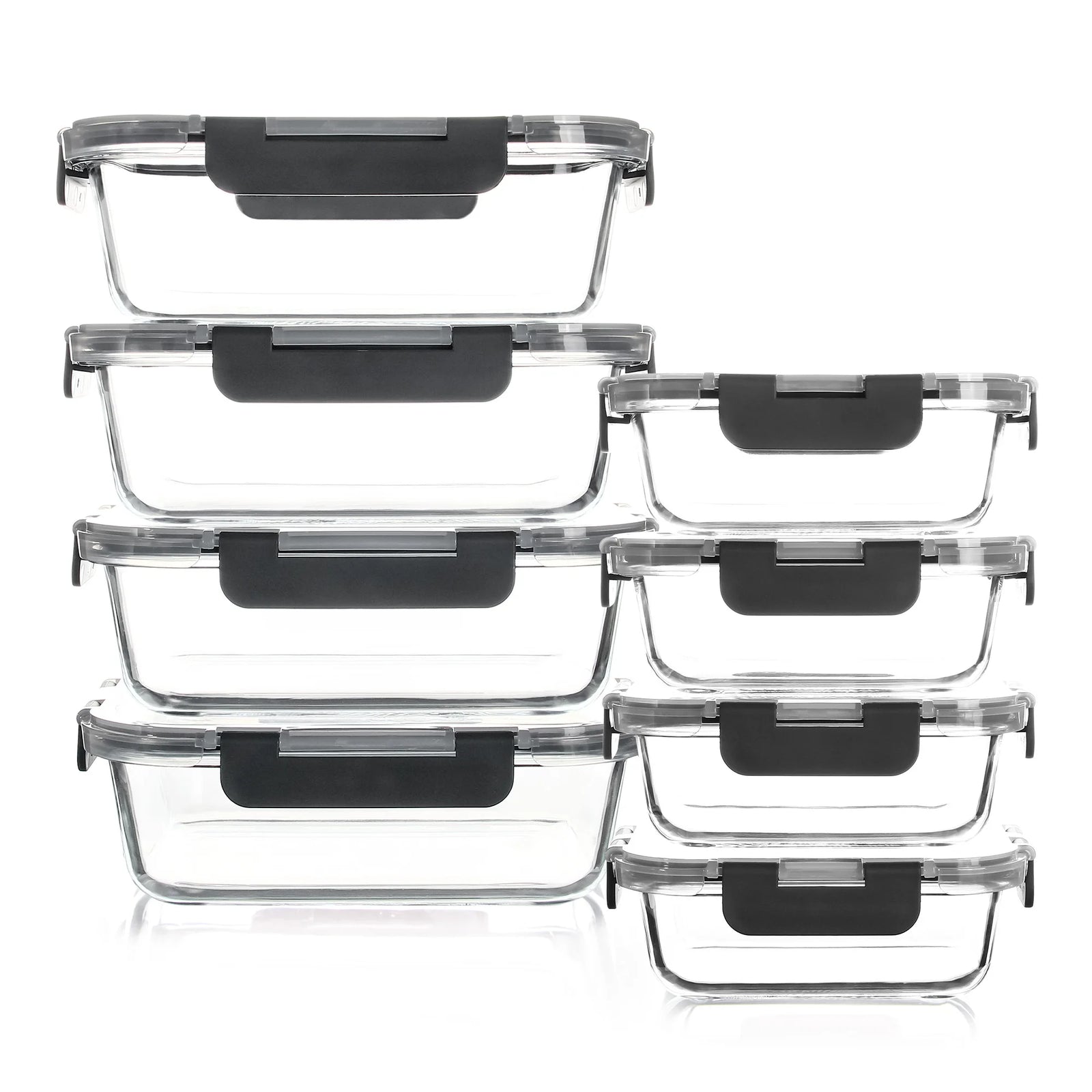8 piece borosilicate glass food storage containers set with BPA-free leakproof lock lids, microwave and oven safe