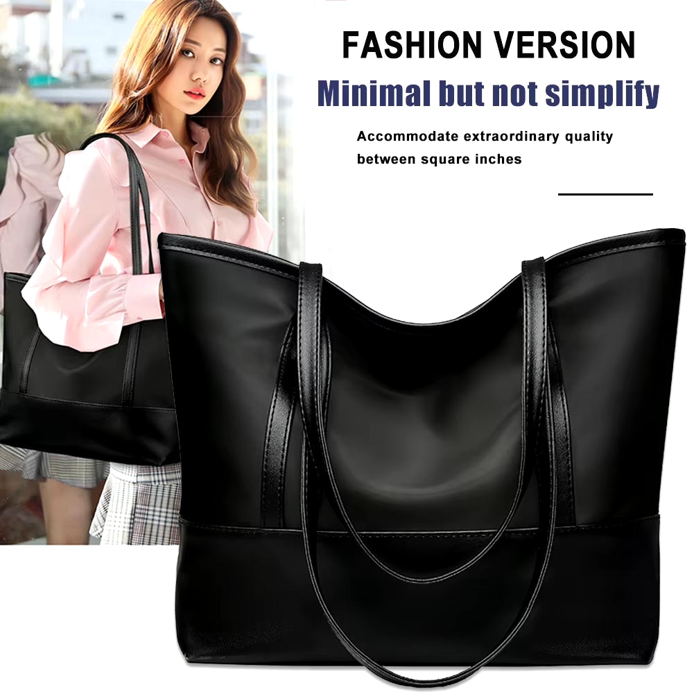 Women's Versatile Large Capacity Splicing Shoulder Bag - Portable Leather Oxford Shopping Tote