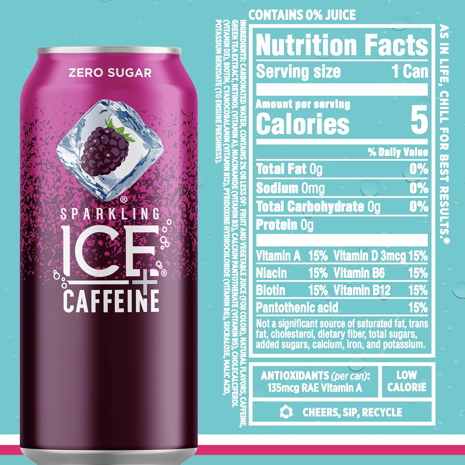 Caffeine Variety Pack Flavored Sparkling Water with Vitamins and Antioxidants - 16 Fl Oz, 12 Count - CommunityRateLLC