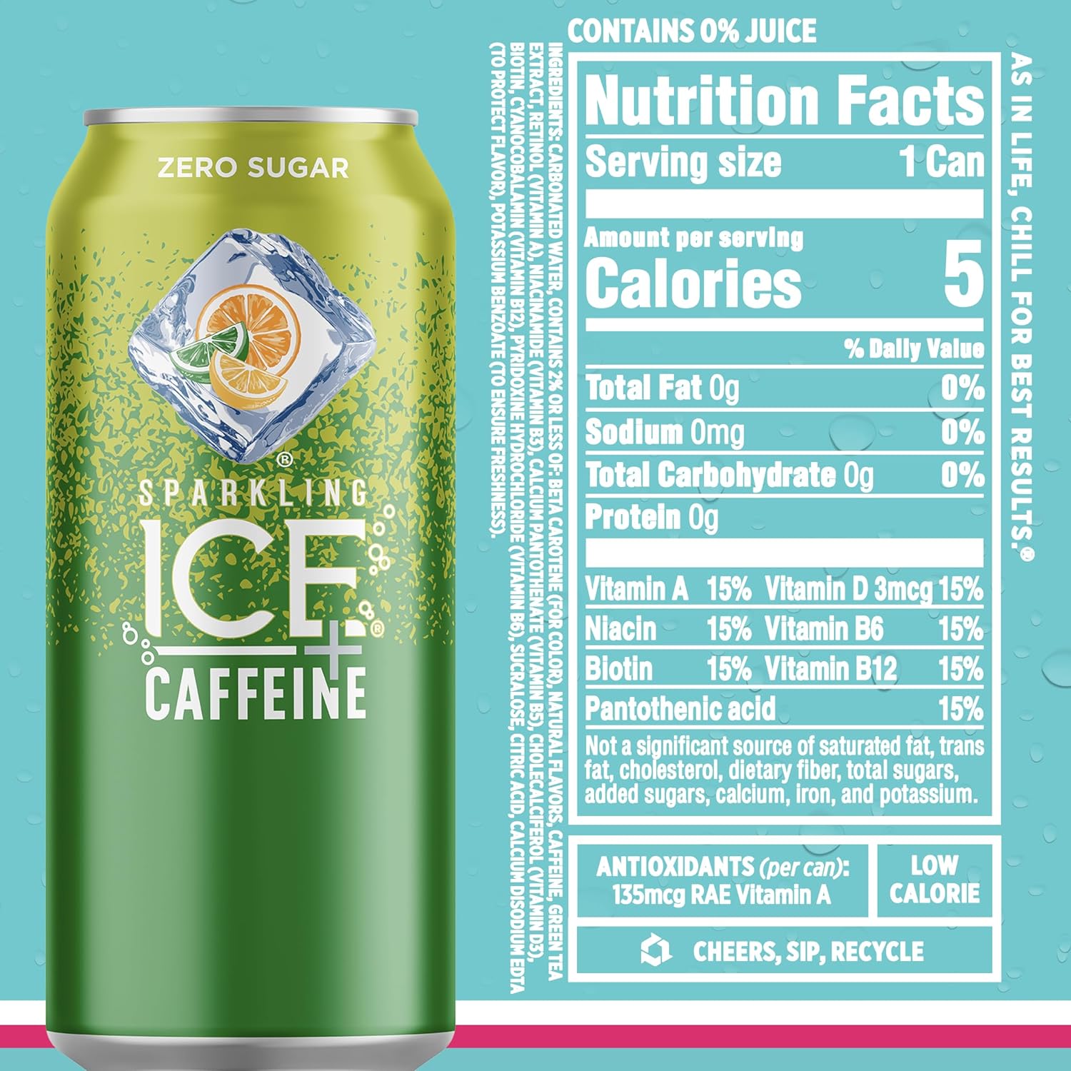 Caffeine Variety Pack Flavored Sparkling Water with Vitamins and Antioxidants - 16 Fl Oz, 12 Count - CommunityRateLLC