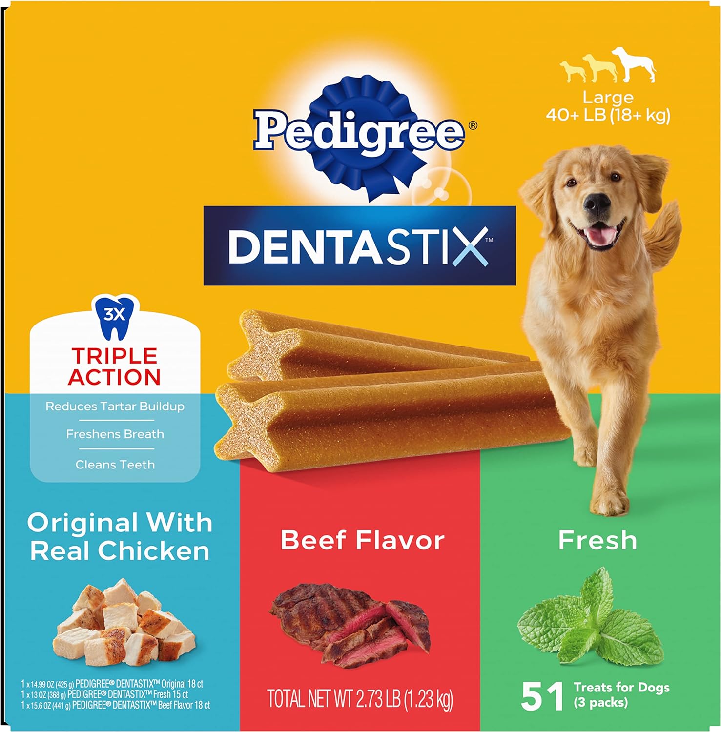 DENTASTIX Large Dog Dental Care Treats Original, Beef & Fresh Variety Pack, 2.73 Lb.Pack (51 Treats) - CommunityRateLLC