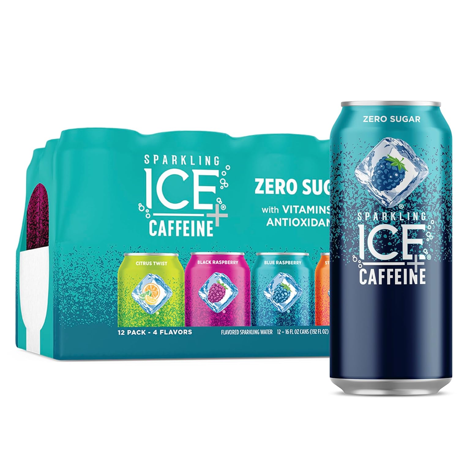 Caffeine Variety Pack Flavored Sparkling Water with Vitamins and Antioxidants - 16 Fl Oz, 12 Count - CommunityRateLLC