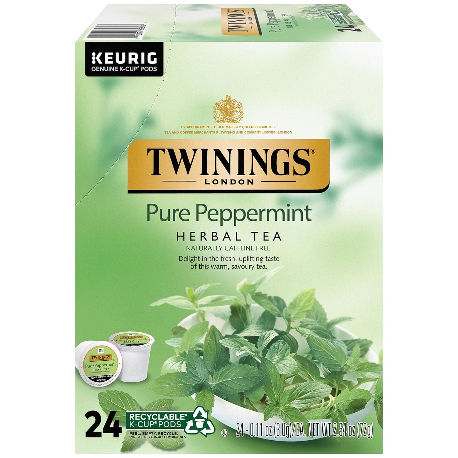 Peppermint Herbal Tea K-Cup Pods for Keurig, 24 Count - 100% Pure Peppermint, Caffeine-Free - CommunityRateLLC