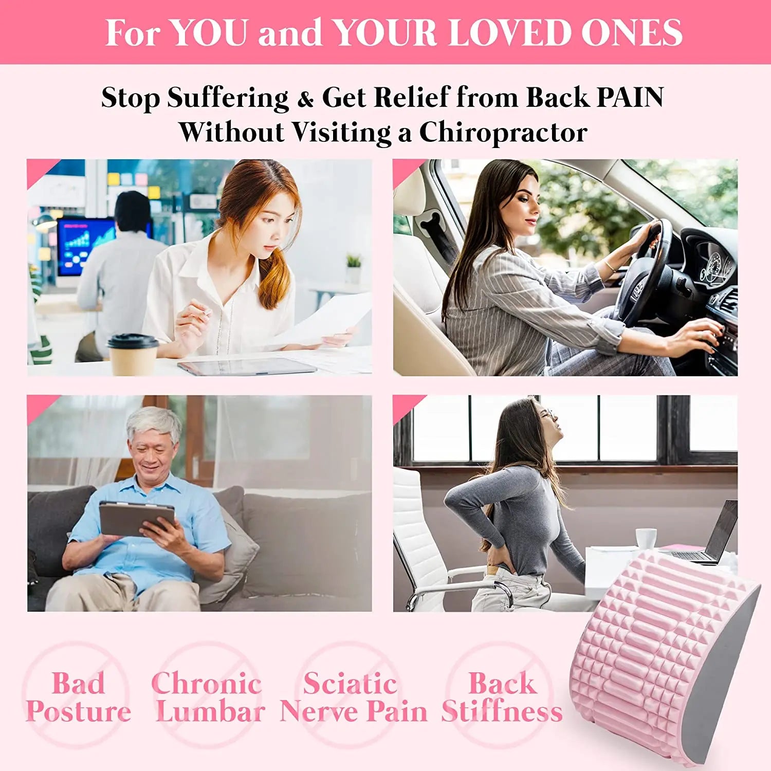 Lumbar Support Stretcher and Pillow for Chronic Back Pain Relief and Posture Correction