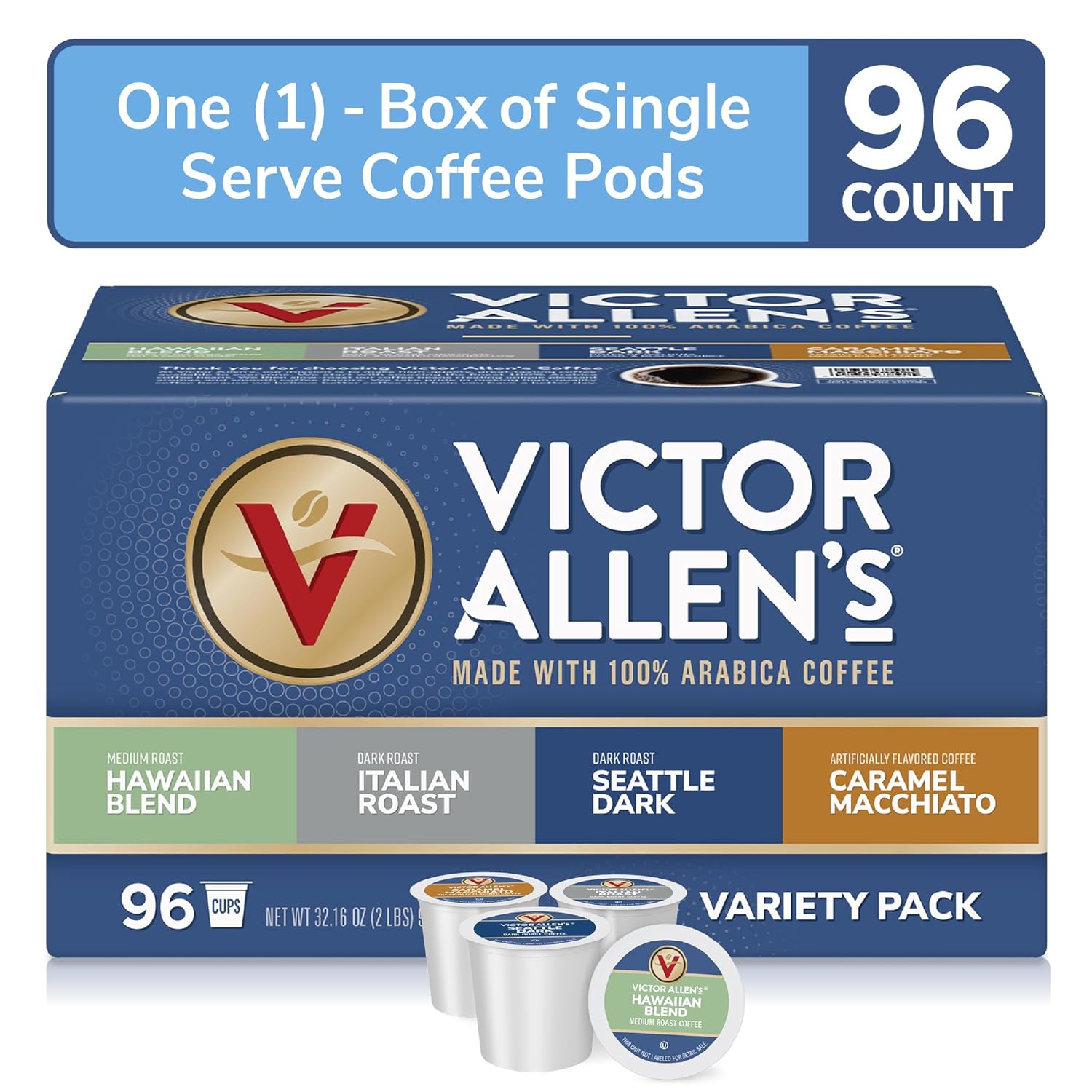 Assorted 96-Count Single Serve Coffee Pods for Keurig K-Cup Brewers, Variety Pack of Kona Blend, Italian Roast, Seattle Dark, and Caramel Macchiato - CommunityRateLLC