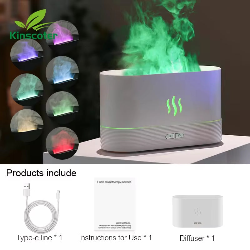 Ultrasonic Aroma Diffuser and Humidifier with LED Flame Lamp and Essential Oil Functionality