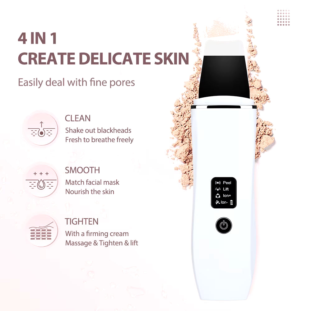 Ultrasonic Skin Scrubber and Blackhead Remover with 4 Modes for Deep Cleansing and Facial Lifting
