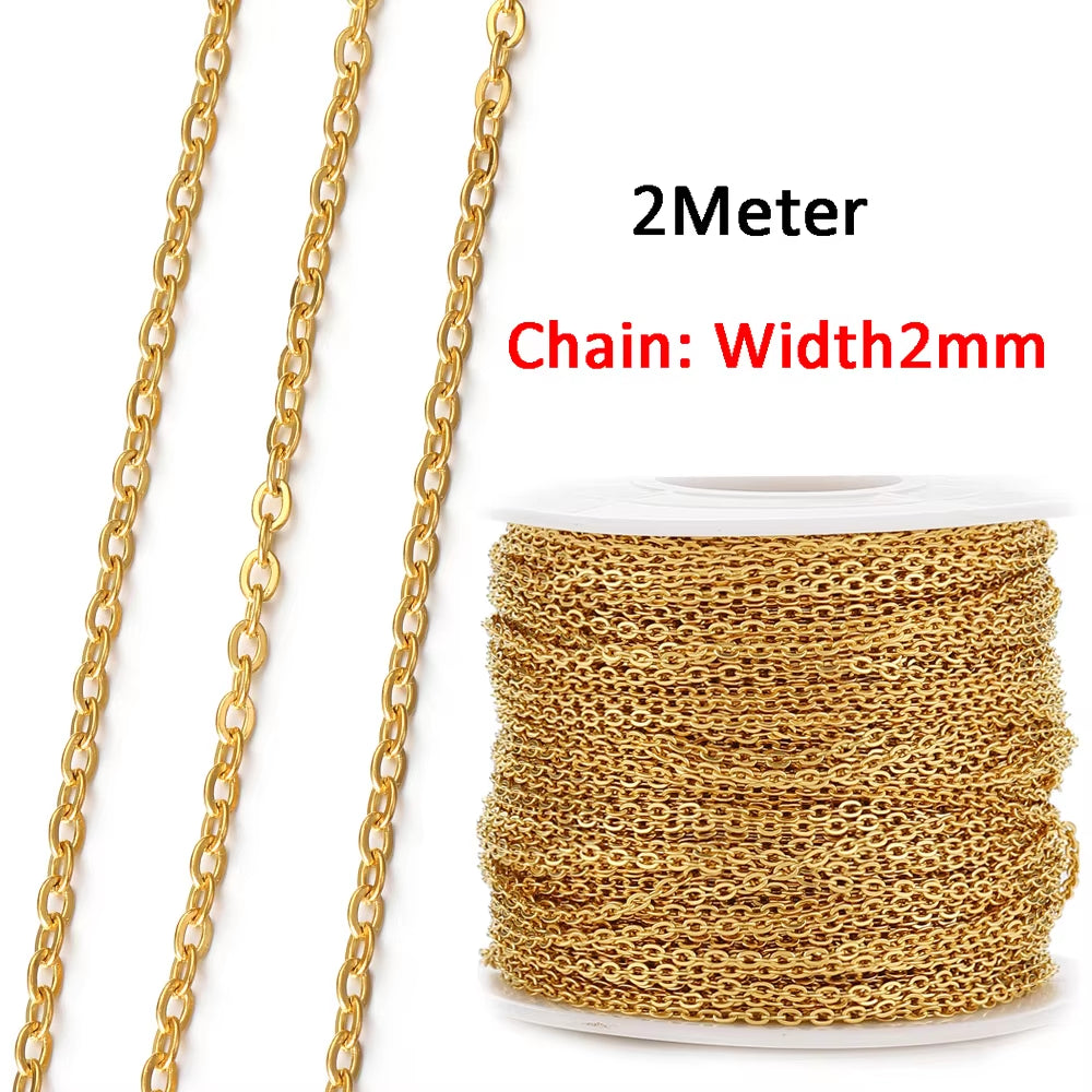 2-Meter No Fade Stainless Steel Chains for Jewelry Making - Gold Beaded Necklace and Bracelet Accessories