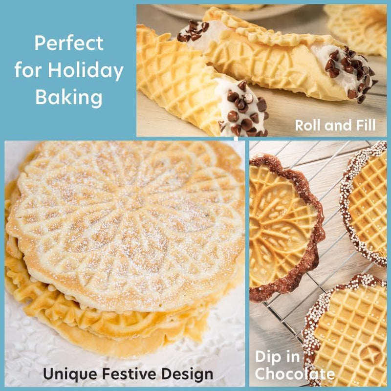 Nonstick Electric Pizzelle Maker - Dual 5-Inch Cookie Press with Recipe Guide - Ideal for Holiday Celebrations and Gift Giving