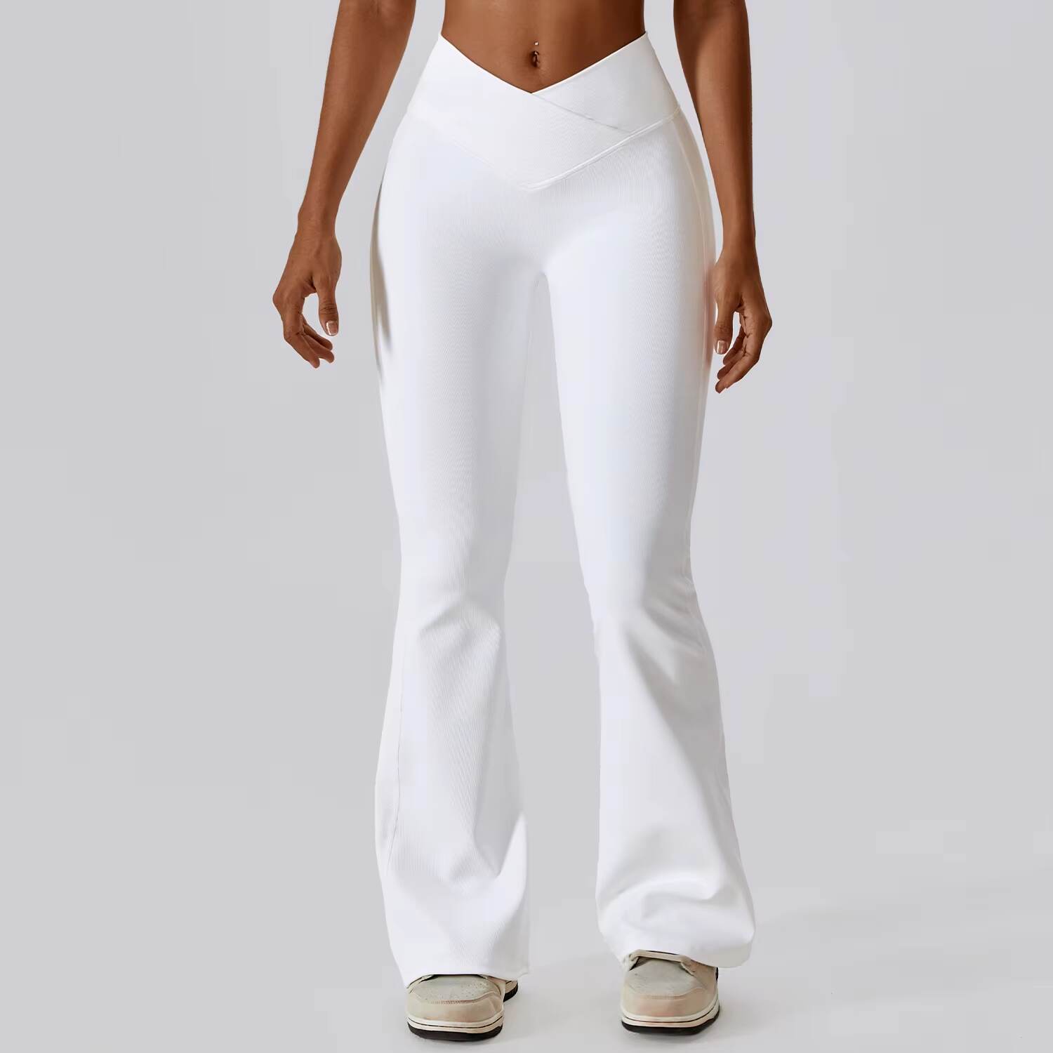 Women's High Waist Flare Leggings - Solid Slim Fit Splice Trousers for Office Wear, Spring 2024