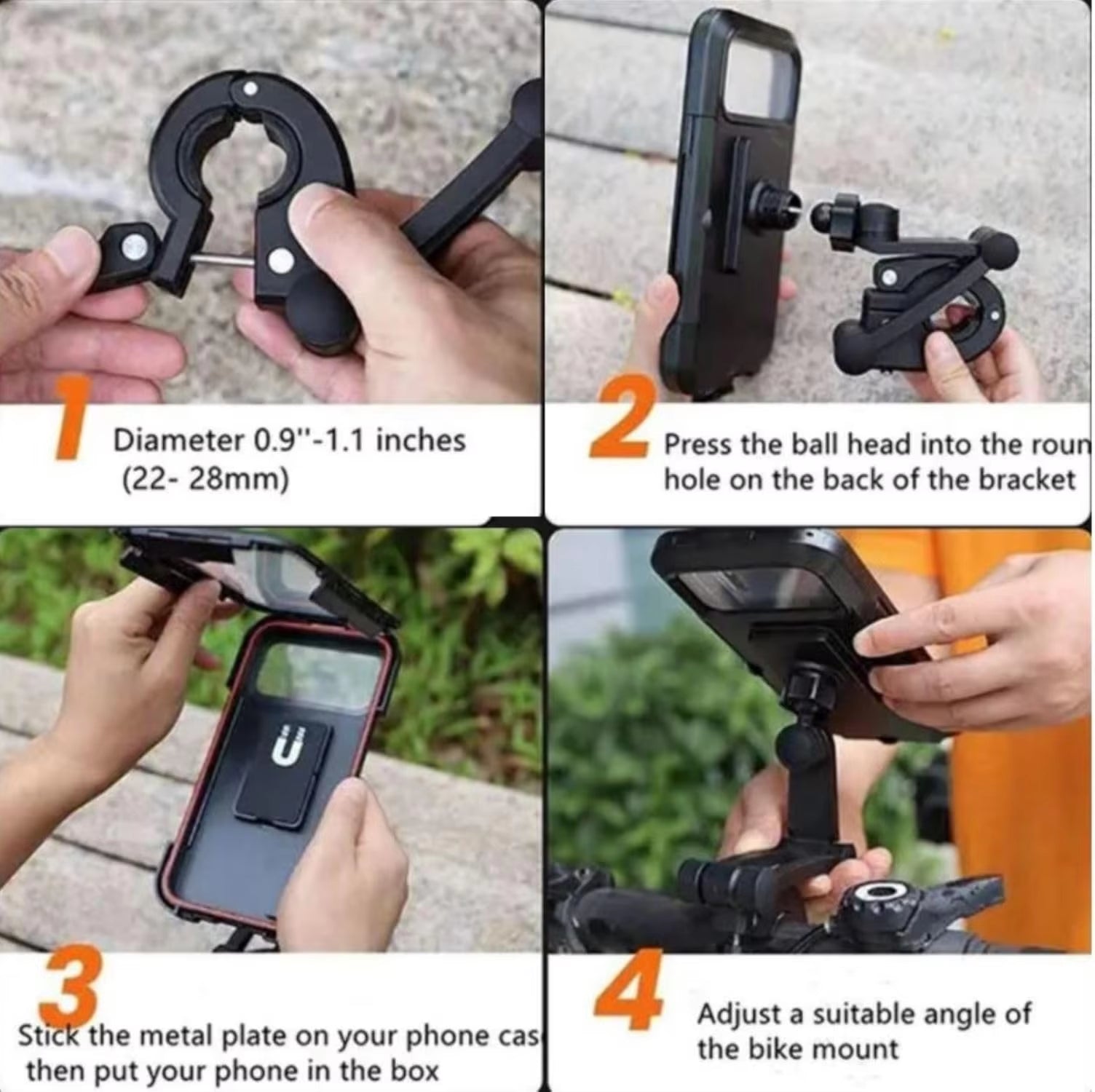 Adjustable 360° Rotating Waterproof Bike and Motorcycle Phone Mount with Anti-Shock Design and Touchscreen Compatibility