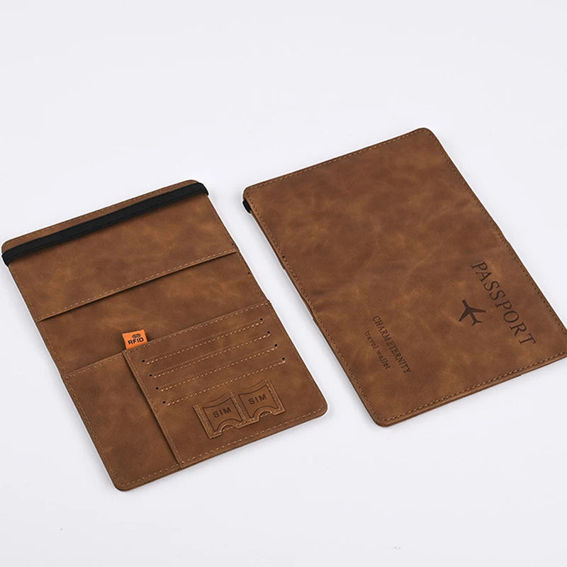 Men's PU Leather Travel Wallet for Passport and Business Cards - Stylish Handheld Accessory