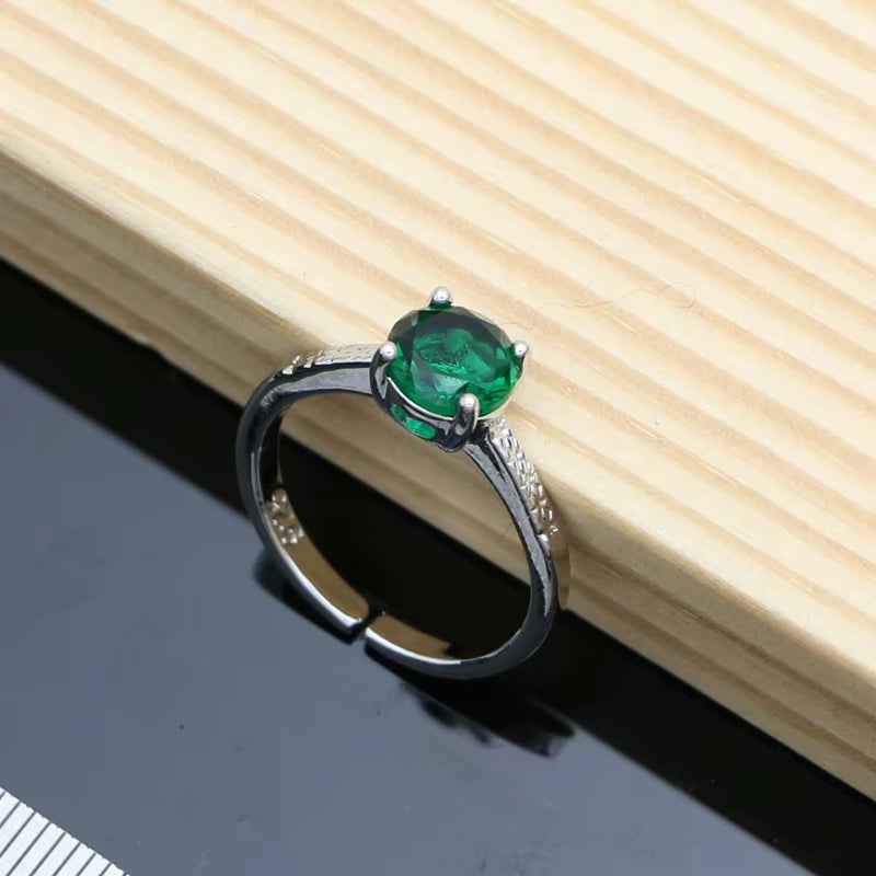 Elegant Silver 925 Jewelry Set with Natural Green Emerald: Earrings, Bracelet, Resizable Ring, and Birthstone Necklace for Fashionable Occasions