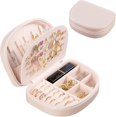 Medium Portable Seashell-Shaped Jewelry Organizer, 2-Layer Travel Jewelry Box in PU Leather for Women - Black