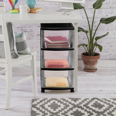 3 Drawer Plastic Cart, Black with Clear Drawers, Adult - CommunityRateLLC