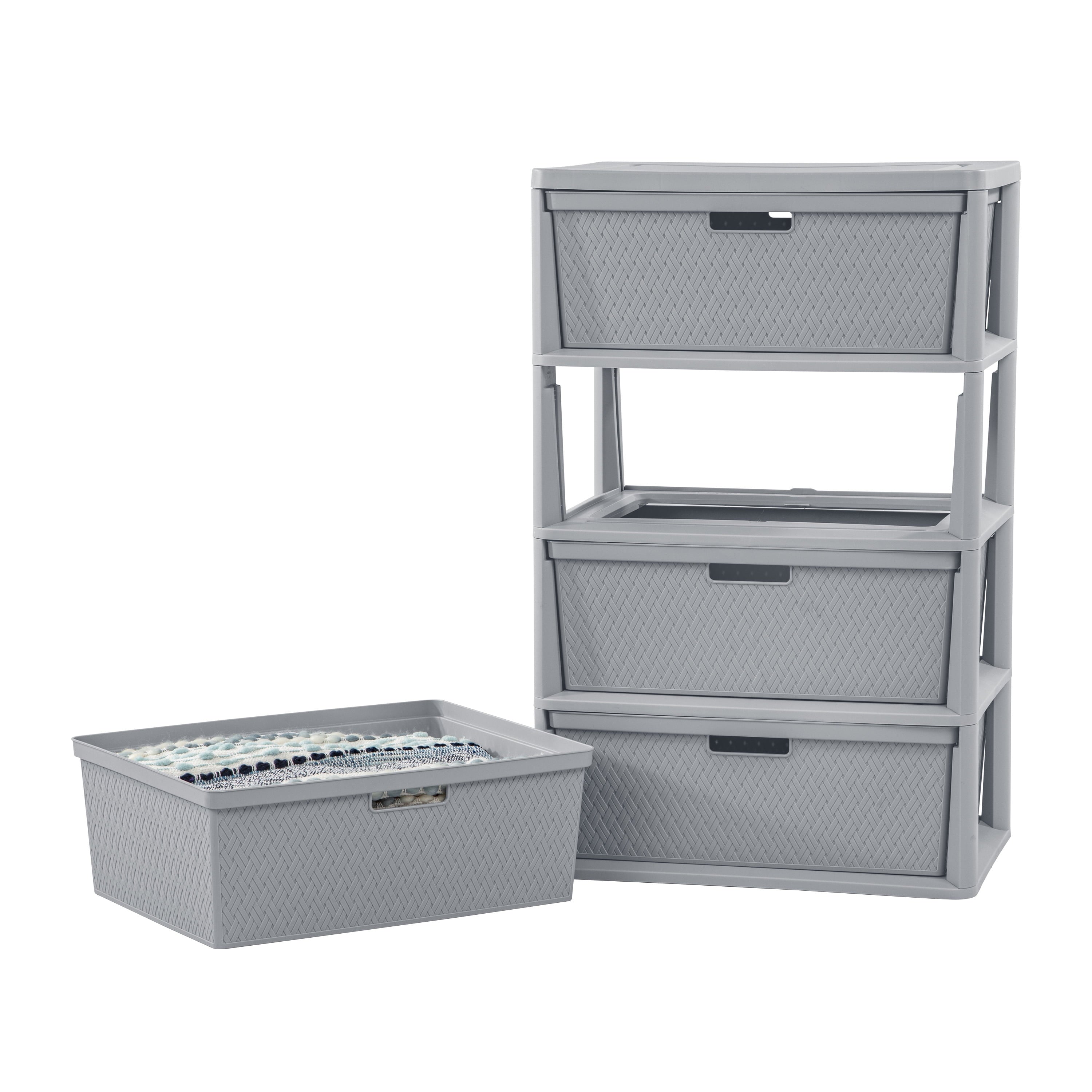 Wide 4 Drawer Cross-Weave Tower Cement