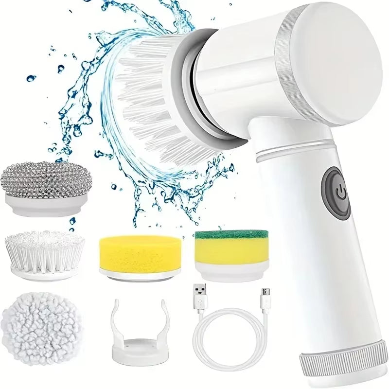 5-in-1 Electric Spin Scrubber with 5 Interchangeable Heads for Efficient Bathroom Cleaning