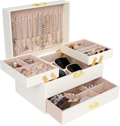 Women's Jewelry Organizer Box - 3-Layer Storage Solution for Earrings, Rings, Necklaces, and Bracelets (Black)