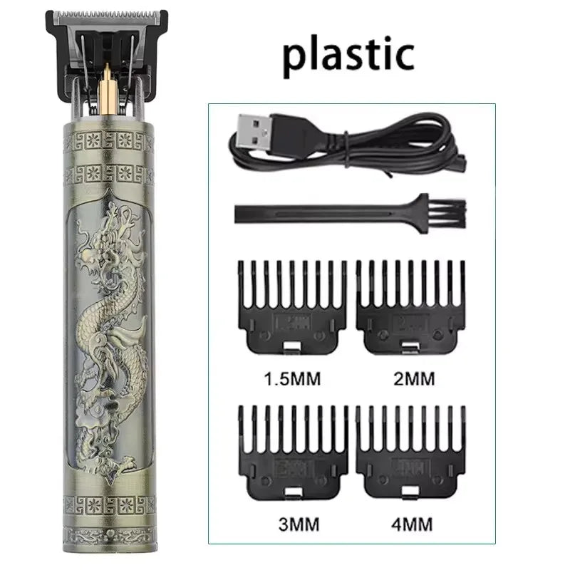 Vintage T9 Rechargeable Electric Hair Clipper for Men - Professional Barber Trimmer with Dragon Buddha Design