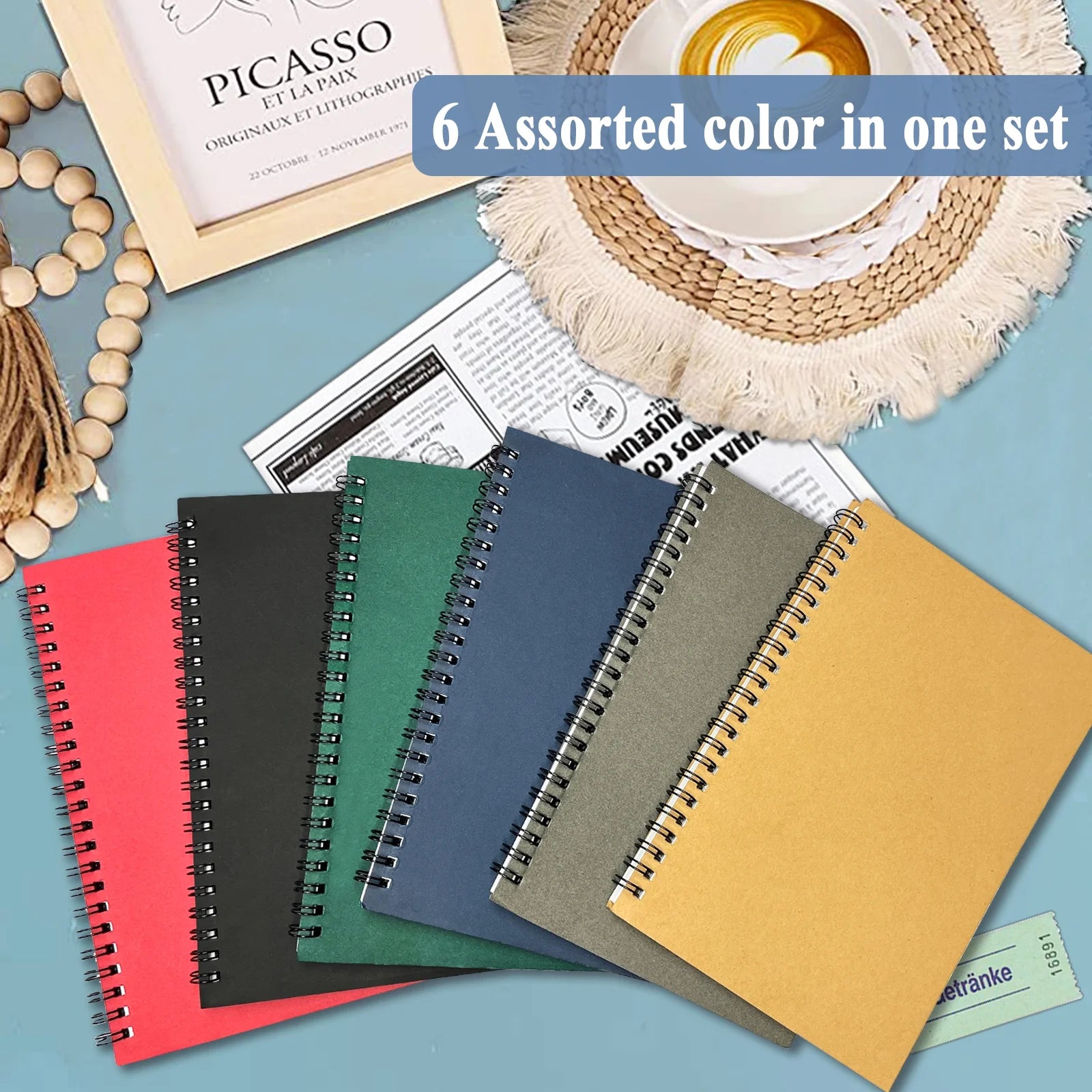 6-Pack Spiral Notebook, 8.25x5.5 Inches, 120 Lined Pages, College Ruled, Kraft Colored Cover, Wirebound Journal for Work, Office, and School - CommunityRateLLC