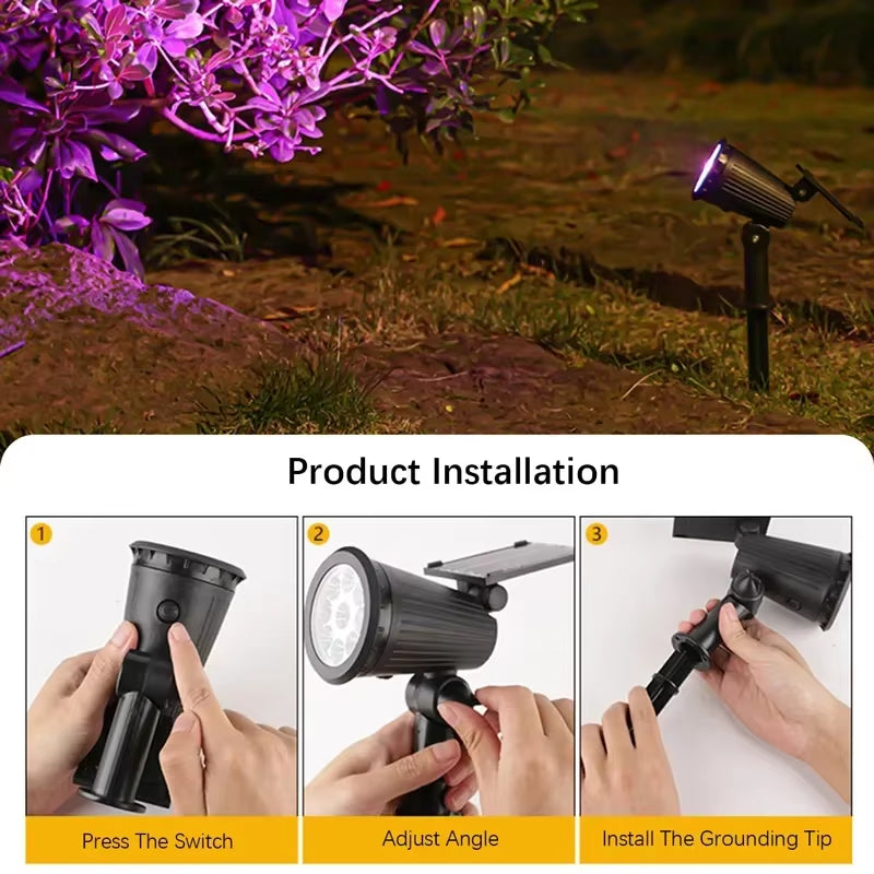 9 LED Solar Spotlights - RGB Outdoor Landscape Lights, IP65 Waterproof, Adjustable Brightness for Gardens and Yards