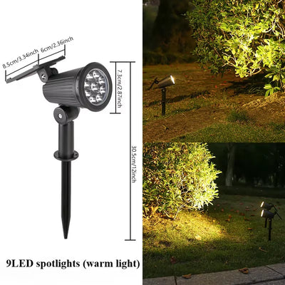 9 LED Solar Spotlights - RGB Outdoor Landscape Lights, IP65 Waterproof, Adjustable Brightness for Gardens and Yards