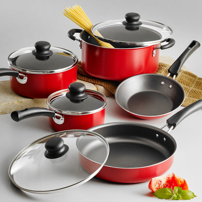 9-Piece Non-Stick Cookware Set, Red - CommunityRateLLC
