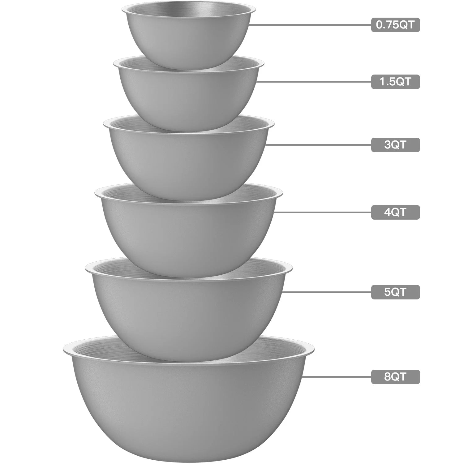 Versatile Stainless Steel Mixing Bowls Set of 6 - Perfect for Prep, Baking, and Serving - Nesting Design in Stylish Gray - CommunityRateLLC