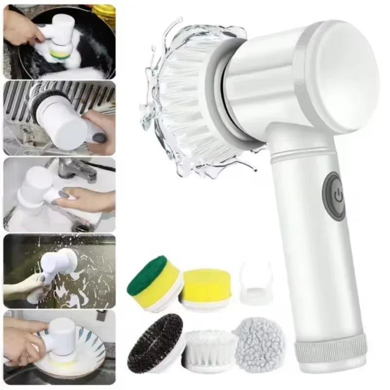 5-in-1 Electric Spin Scrubber with 5 Interchangeable Heads for Efficient Bathroom Cleaning