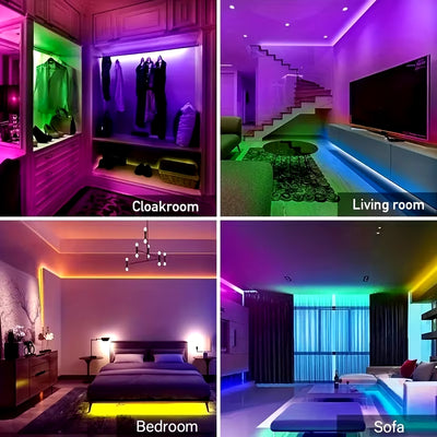 Bluetooth WiFi App-Controlled RGB 5050 SMD Flexible LED Strip Lights with USB Power Adapter and Adhesive Tape