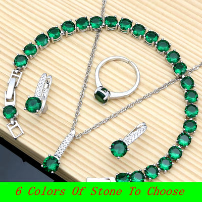 Elegant Silver 925 Jewelry Set with Natural Green Emerald: Earrings, Bracelet, Resizable Ring, and Birthstone Necklace for Fashionable Occasions