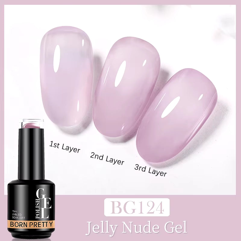 Milky Pink Rubber Base Gel Nail Polish - 15ml Semi-Permanent Glitter Varnish, Soak-Off Self-Leveling UV/LED Gel