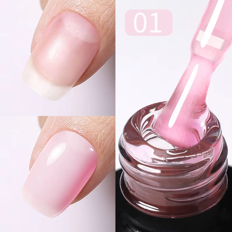 Milky Pink Rubber Base Gel Nail Polish - 15ml Semi-Permanent Glitter Varnish, Soak-Off Self-Leveling UV/LED Gel