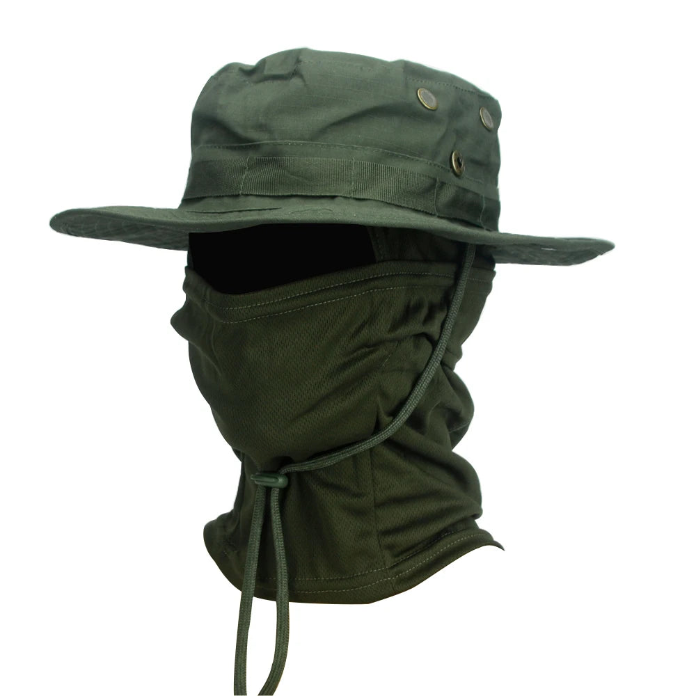 Camouflage Boonie Cap and Balaclava Set - Foldable Soft Outdoor Hat for Hunting and Fishing with Wide Brim for Sun Protection