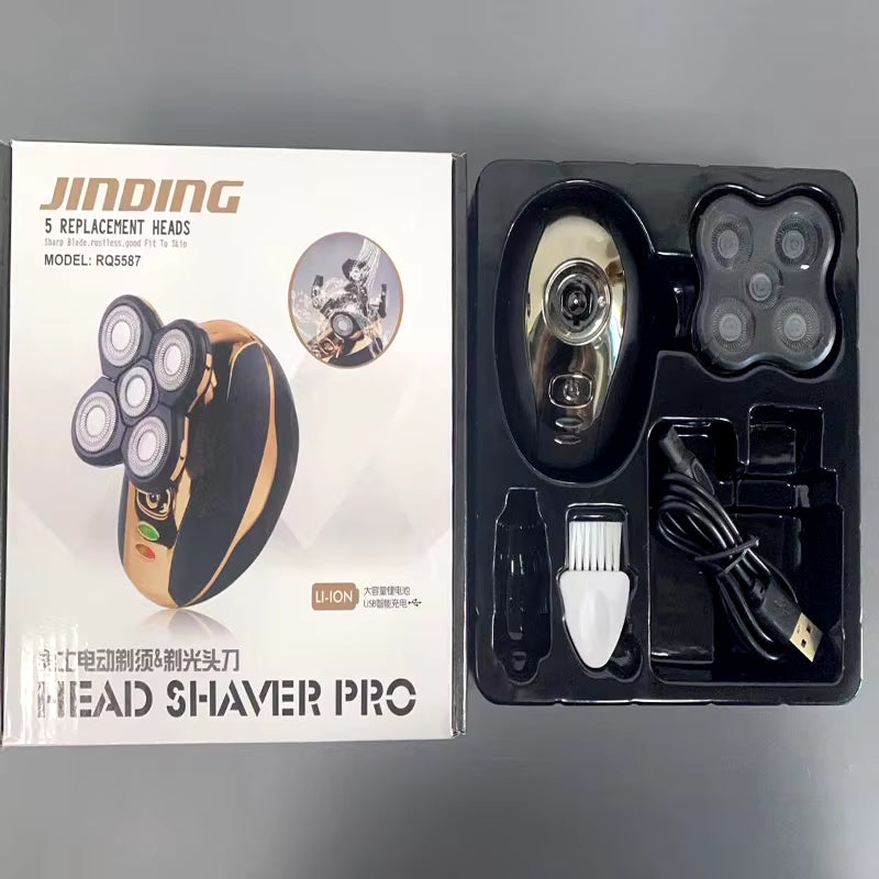 2024 Waterproof Rotary Electric Shaver and Hair Trimmer with 5 Heads - Rechargeable Beard Clipper for Men