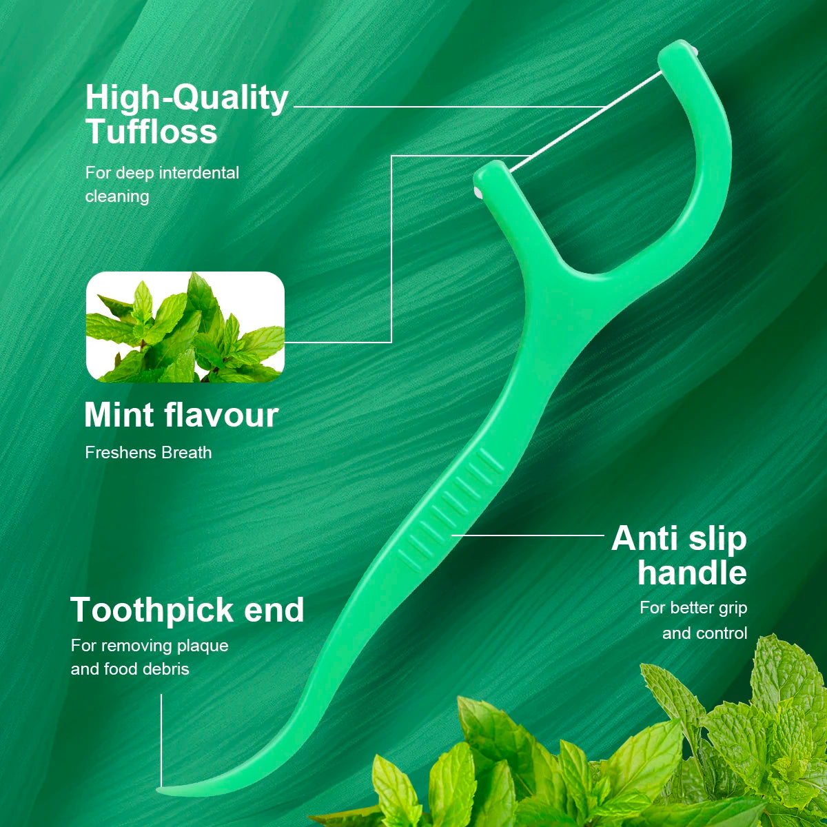 Mint Dental Floss Sticks - Portable Disposable Oral Care for Deep Interdental Cleaning