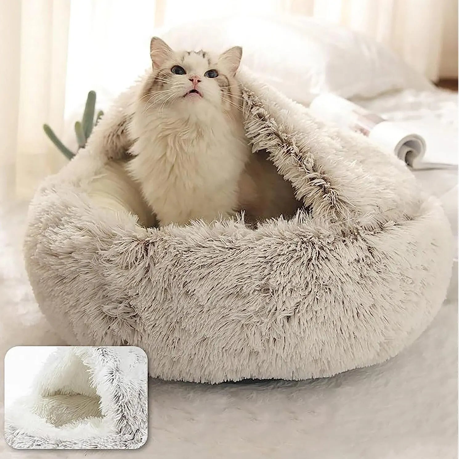 Premium Soft Plush Round Pet Bed with Removable Cover - 2-in-1 Sleeping Nest for Cats and Small Dogs