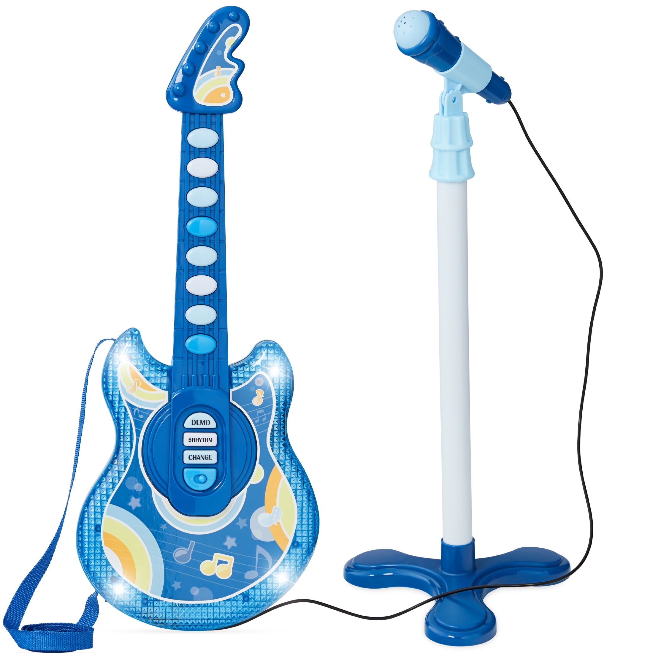 19-Inch Navy Children's Flash Guitar with Microphone and Stand - Perfect Pretend Play Musical Toy!