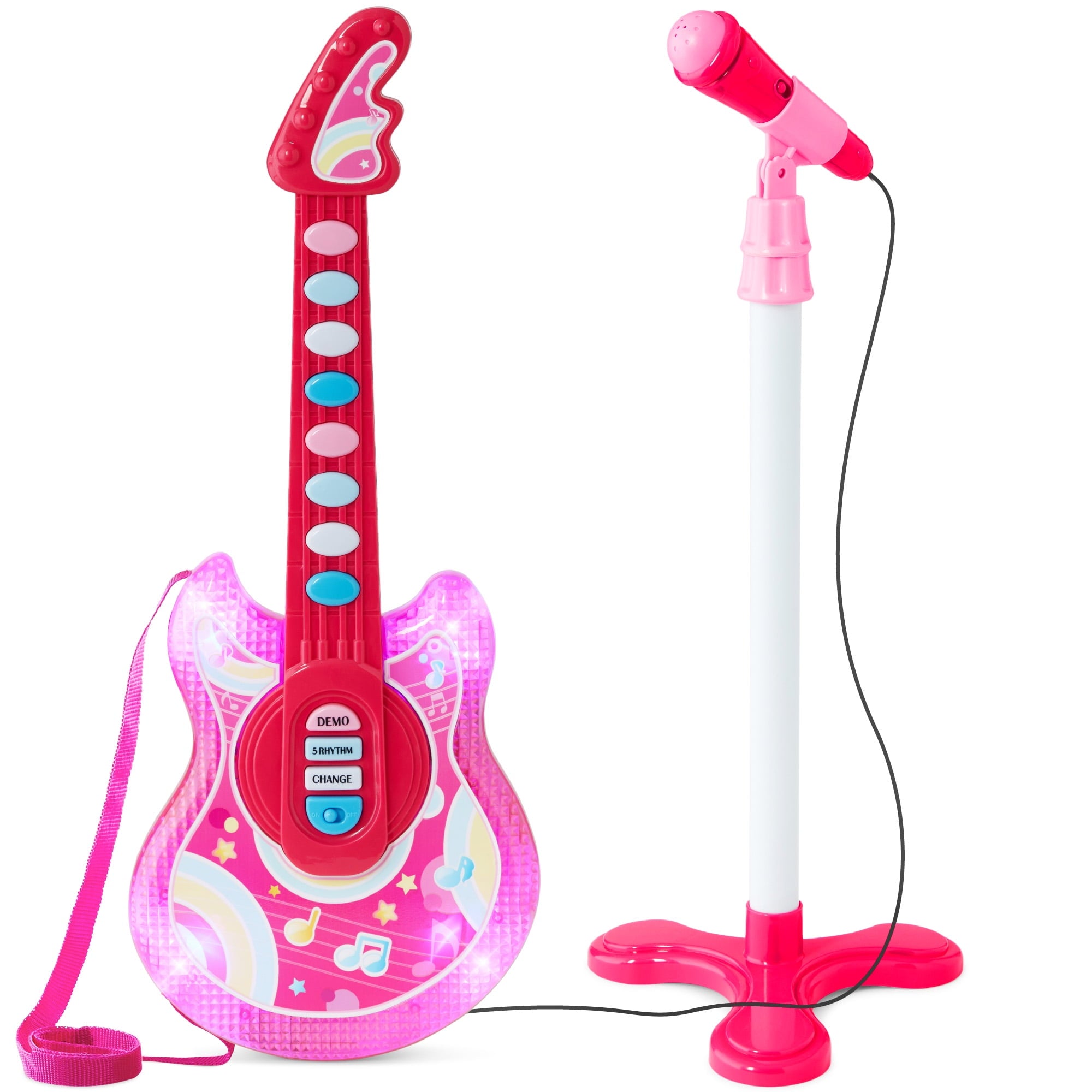 19-Inch Navy Children's Flash Guitar with Microphone and Stand - Perfect Pretend Play Musical Toy!