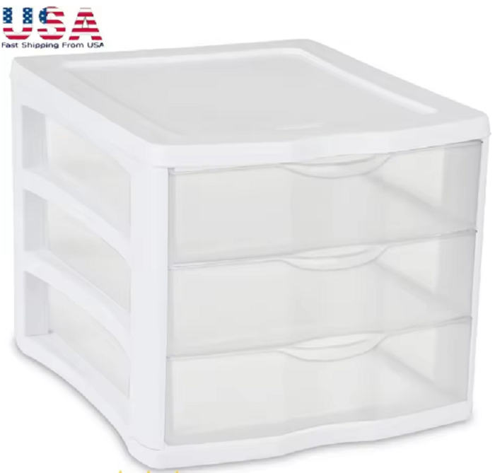 3 Drawer Unit Stackable Storage Organizers Clear Drawers Multi-Purpose Desktop