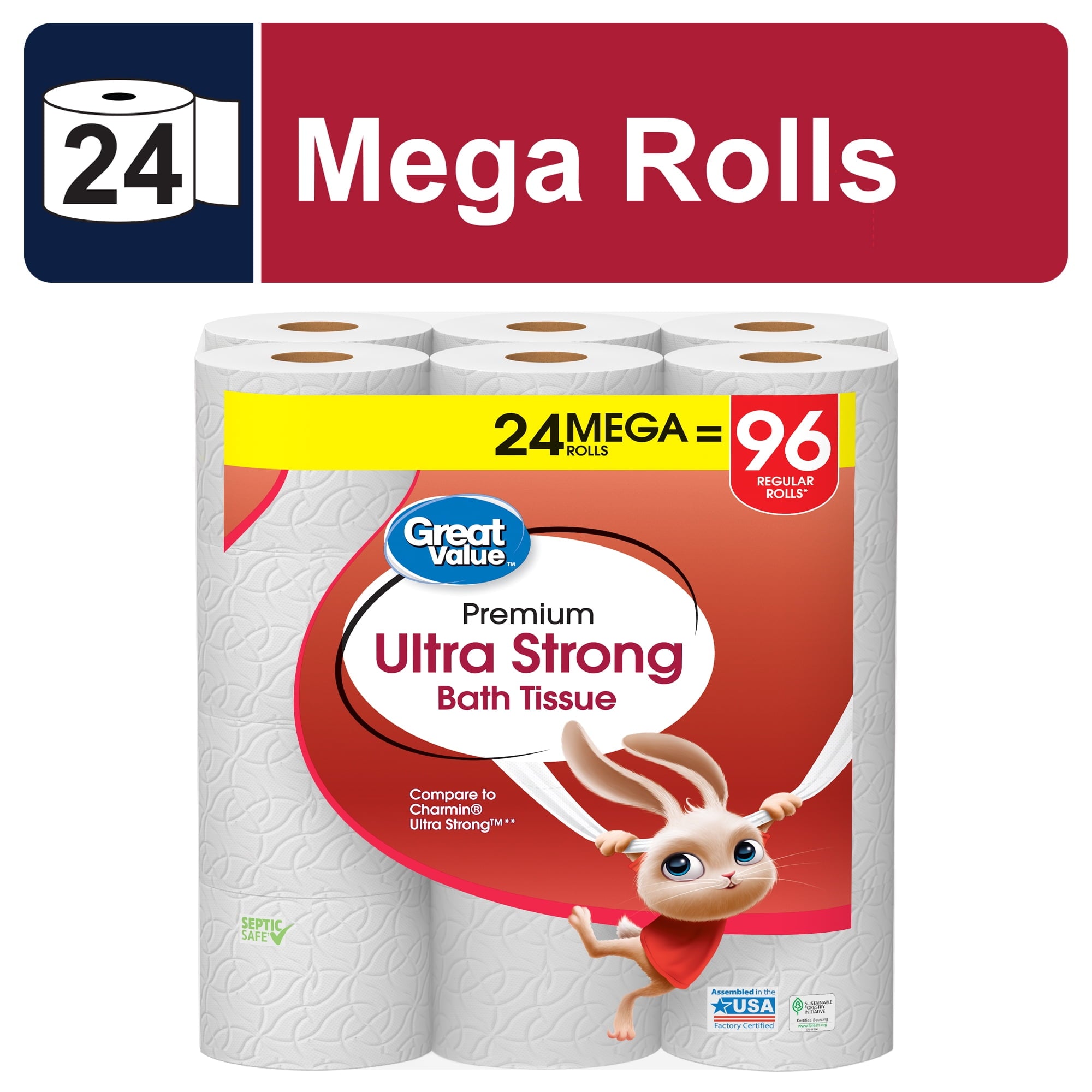 Ultra Strong Toilet Paper, 24 Mega Rolls - CommunityRateLLC