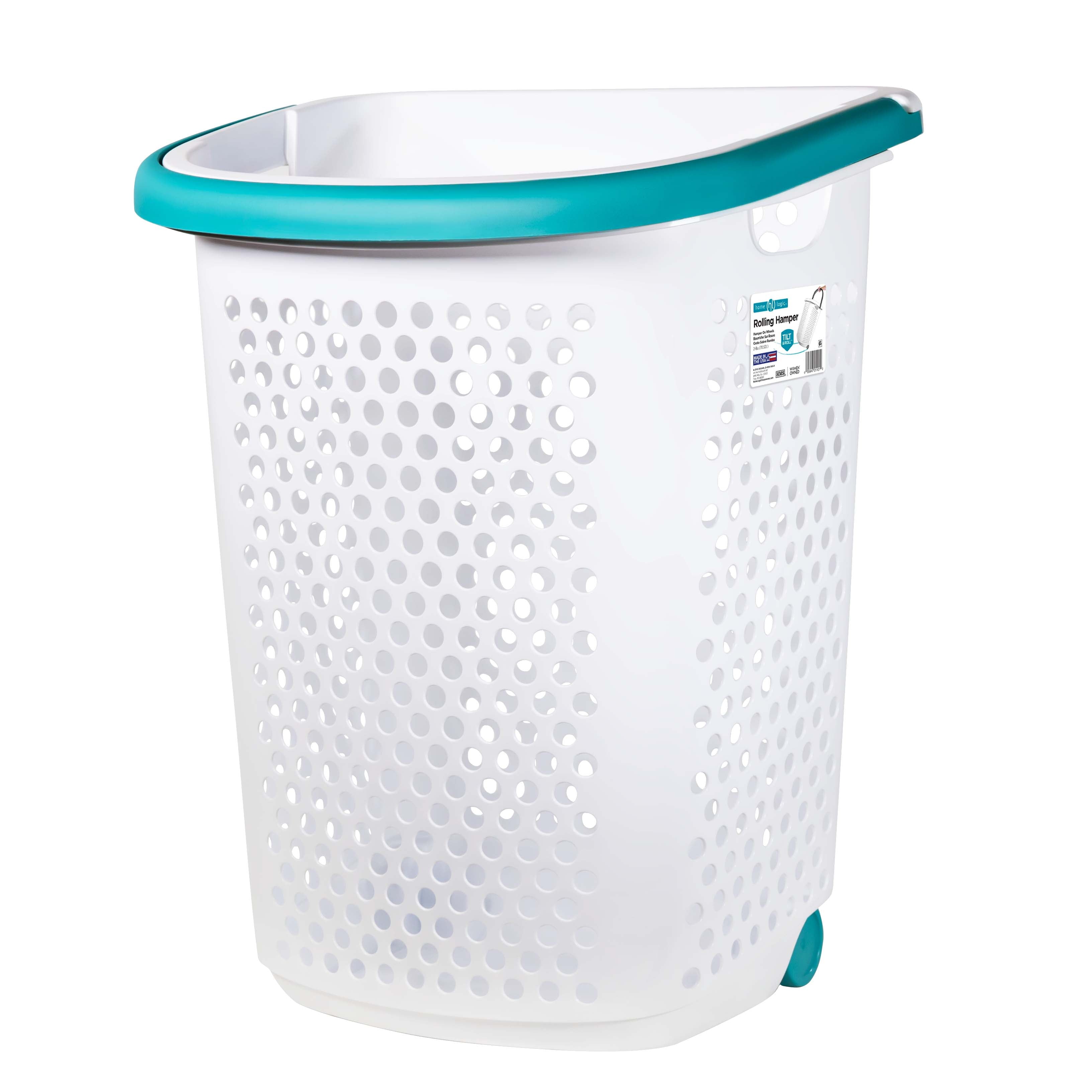 Rolling Plastic Laundry Hamper with Pop-Up Handle - White - Adult / Tween