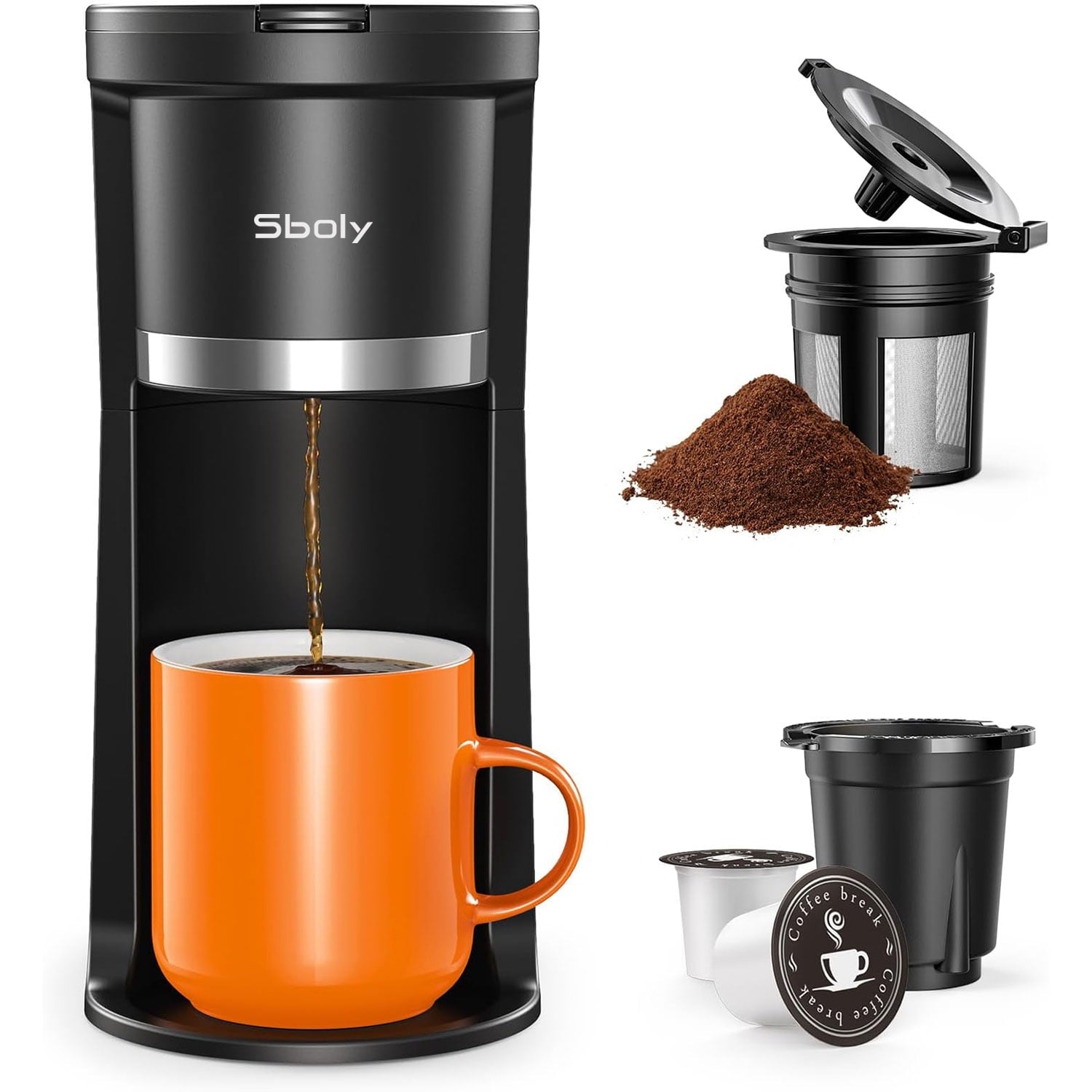 Mini Single Serve Coffee Maker with Brew Sizes, Water Window, and Descaling Reminder - Black - CommunityRateLLC