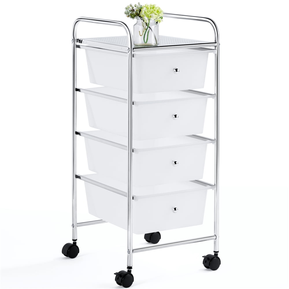 Rolling Storage Trolley Cart with 4 Plastic Drawers on Wheels, White - CommunityRateLLC