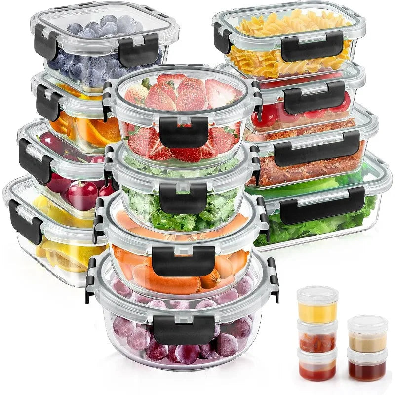 34pcs Glass Food Storage Containers with Lids Set (17 Containers & 17 Lids)