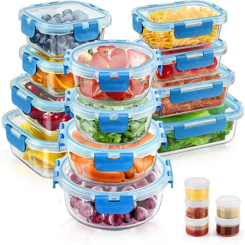 34pcs Glass Food Storage Containers with Lids Set (17 Containers & 17 Lids)