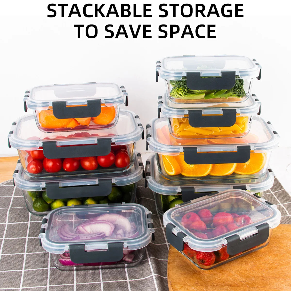 8-Piece Glass Food Storage Containers Set, 6 Sizes