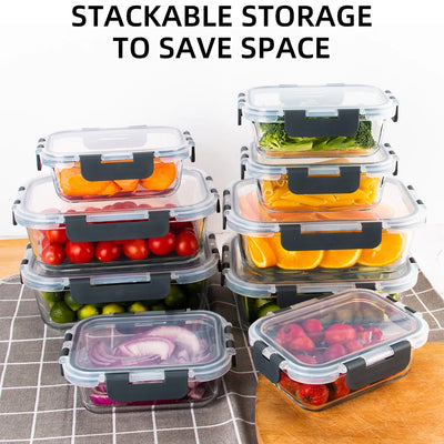 8-Piece Glass Food Storage Containers Set, BPA-Free, Leakproof, Microwave & Oven Safe, 6 Sizes, Borosilicate Glass Lock Lid
