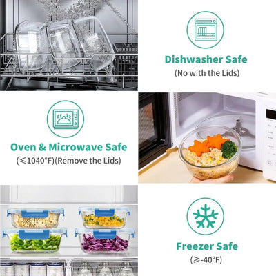 34pcs Glass Food Storage Containers with Lids Set, Airtight Glass Meal Prep Containers (17 Containers & 17 Lids), Leak Proof